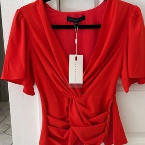 Elegant Red Draped Women's Top
